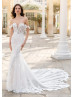 Ivory Floral Lace Tulle Mermaid Wedding Dress With Detachable Straps